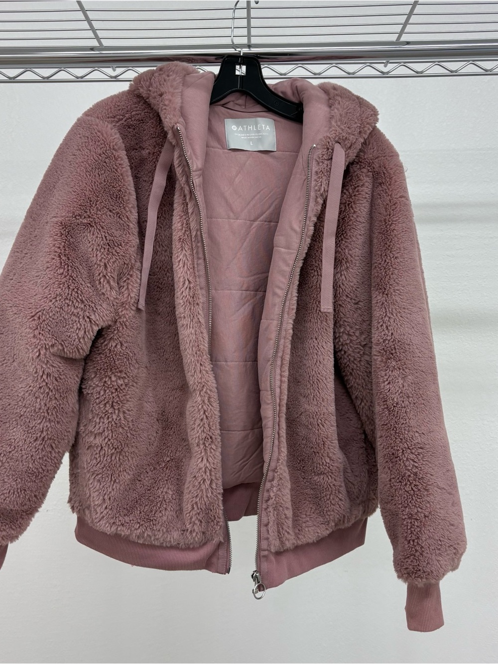 Athleta Plush Zip-Up Hooded Teddy Jacket in Mauve Pink